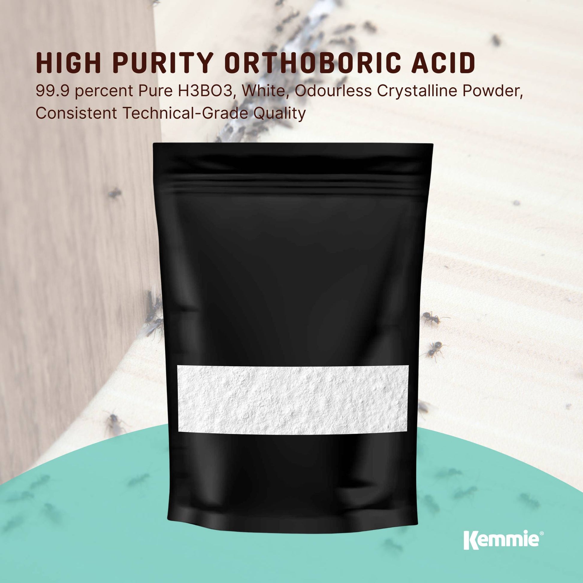 Kemmie 2Kg Boric Acid Powder 99.9% Pure - Soluble Orthoboric Acid H3BO3