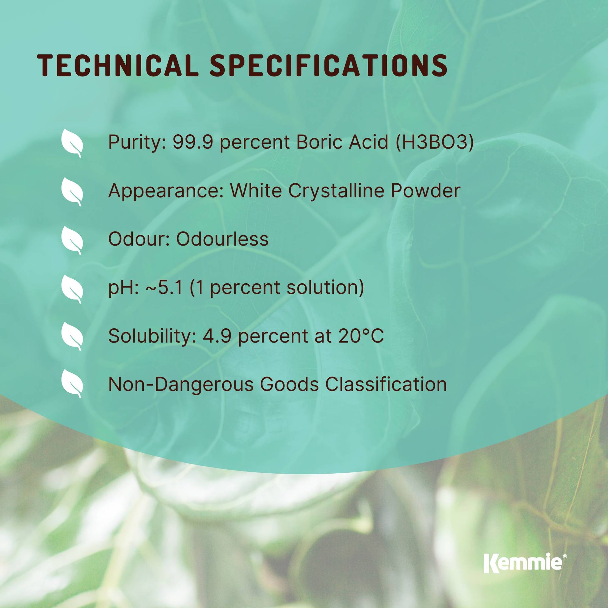 Kemmie 2Kg Boric Acid Powder 99.9% Pure - Soluble Orthoboric Acid H3BO3