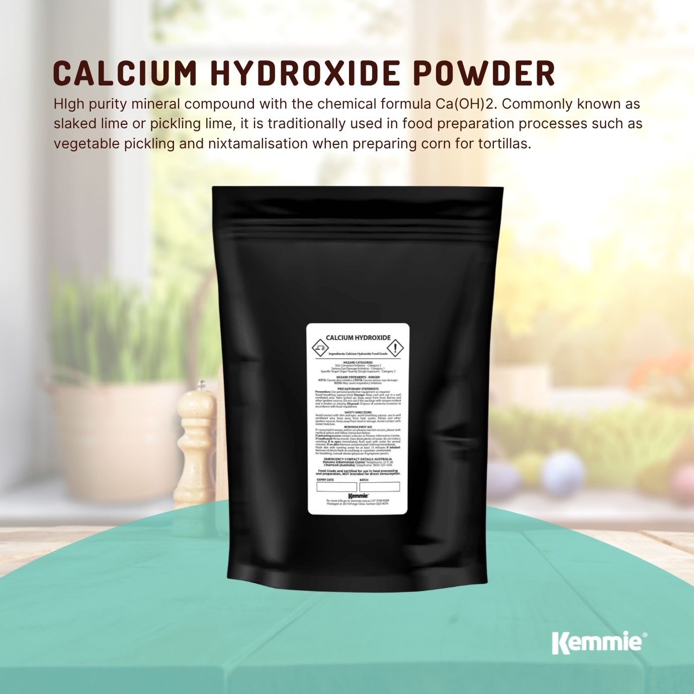 Kemmie 2Kg Calcium Hydroxide Powder - Food Grade Pickling Lime Slaked Lime FCC