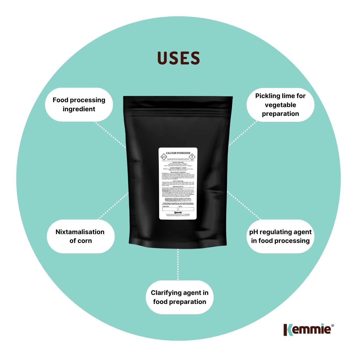 Kemmie 400g Calcium Hydroxide Powder - Food Grade Pickling Lime Slaked Lime FCC