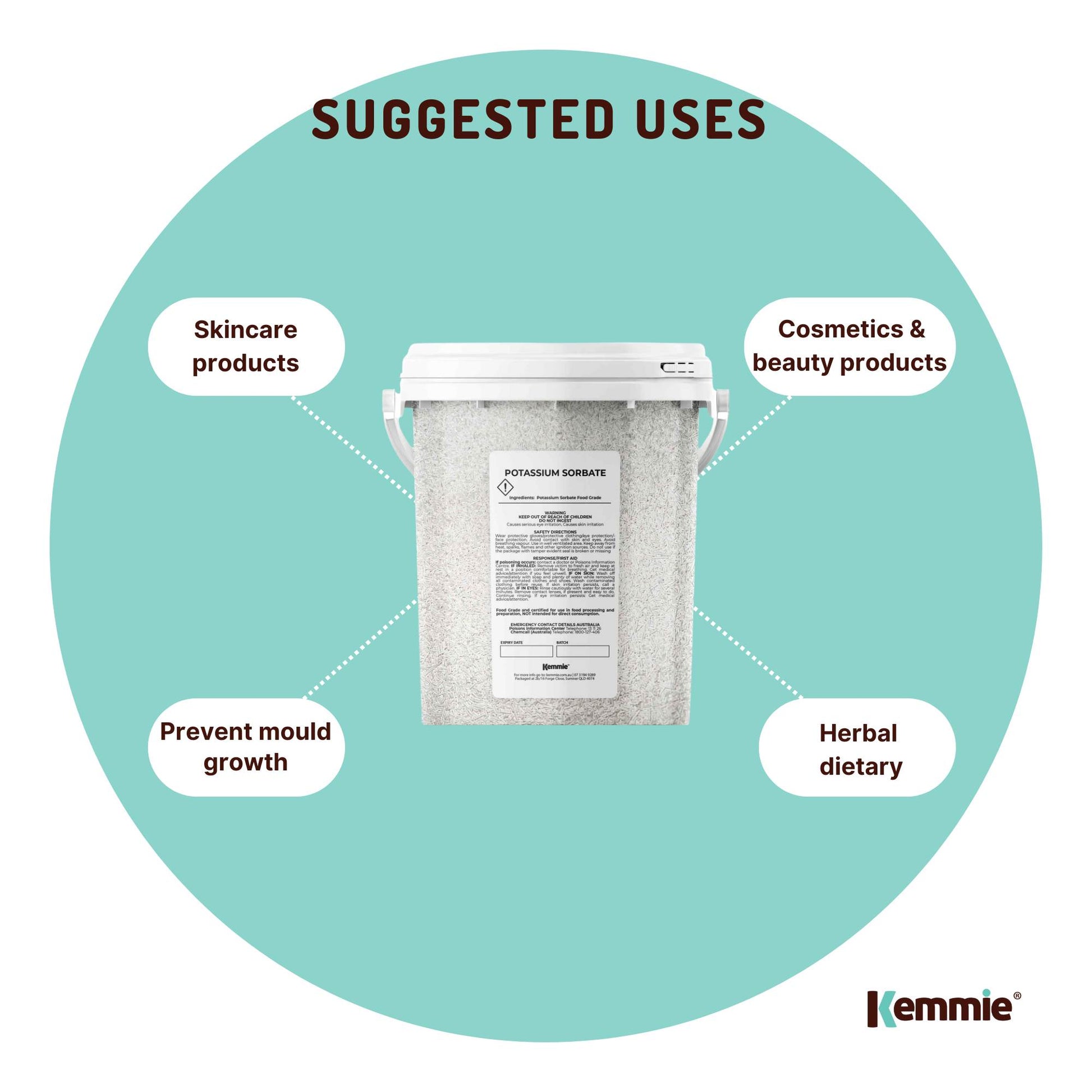 Kemmie 500g Potassium Sorbate Food Grade Granules Tub Preservative E202 Cosmetic