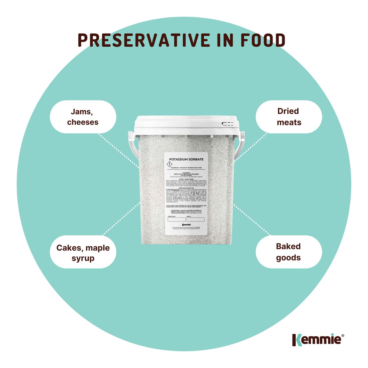 Kemmie 500g Potassium Sorbate Food Grade Granules Tub Preservative E202 Cosmetic