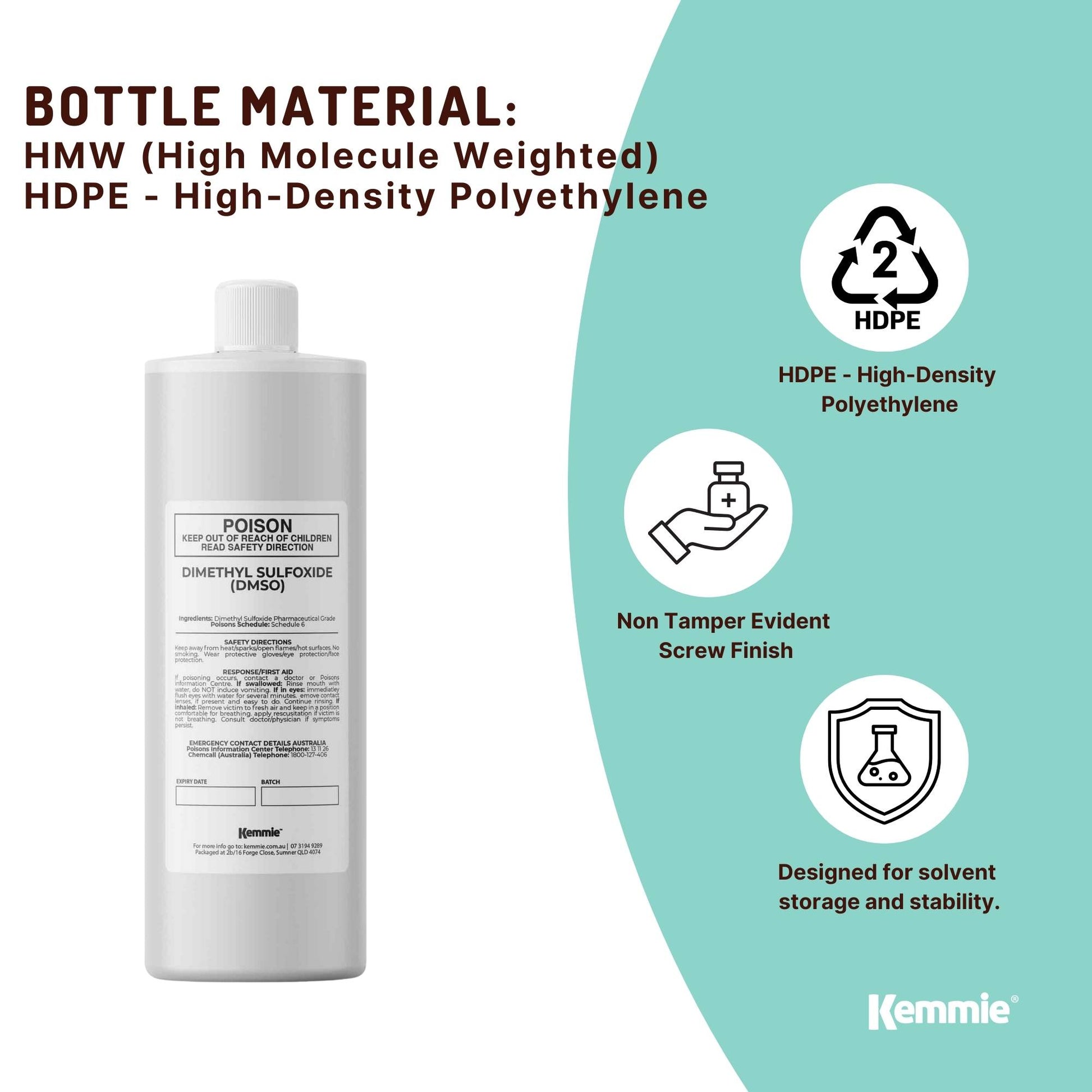 Kemmie 500ml DMSO Liquid 99.9% Pure - USP Grade Dimethyl Sulfoxide Solvent