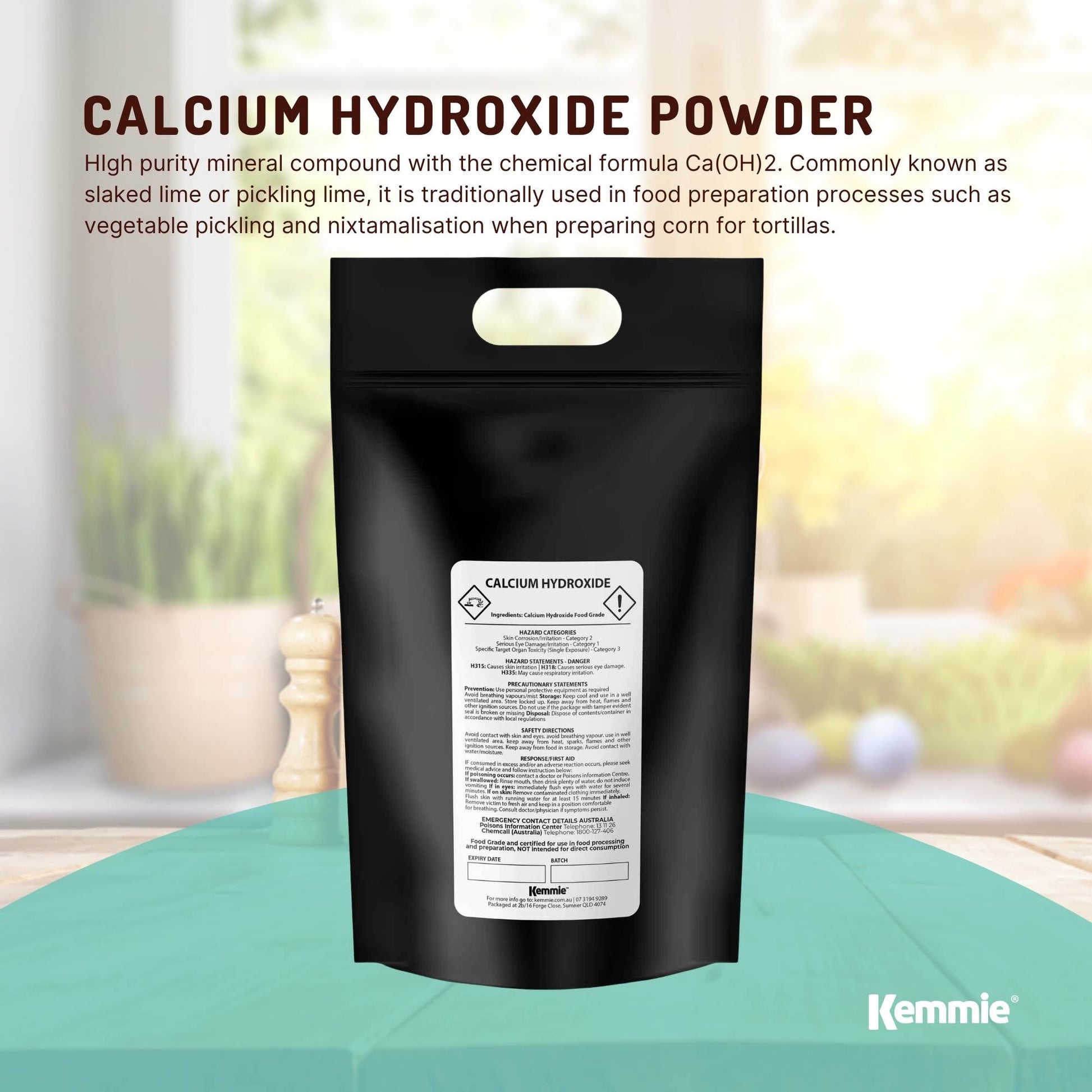 Kemmie 5Kg Calcium Hydroxide Powder - Food Grade Pickling Lime Slaked Lime FCC
