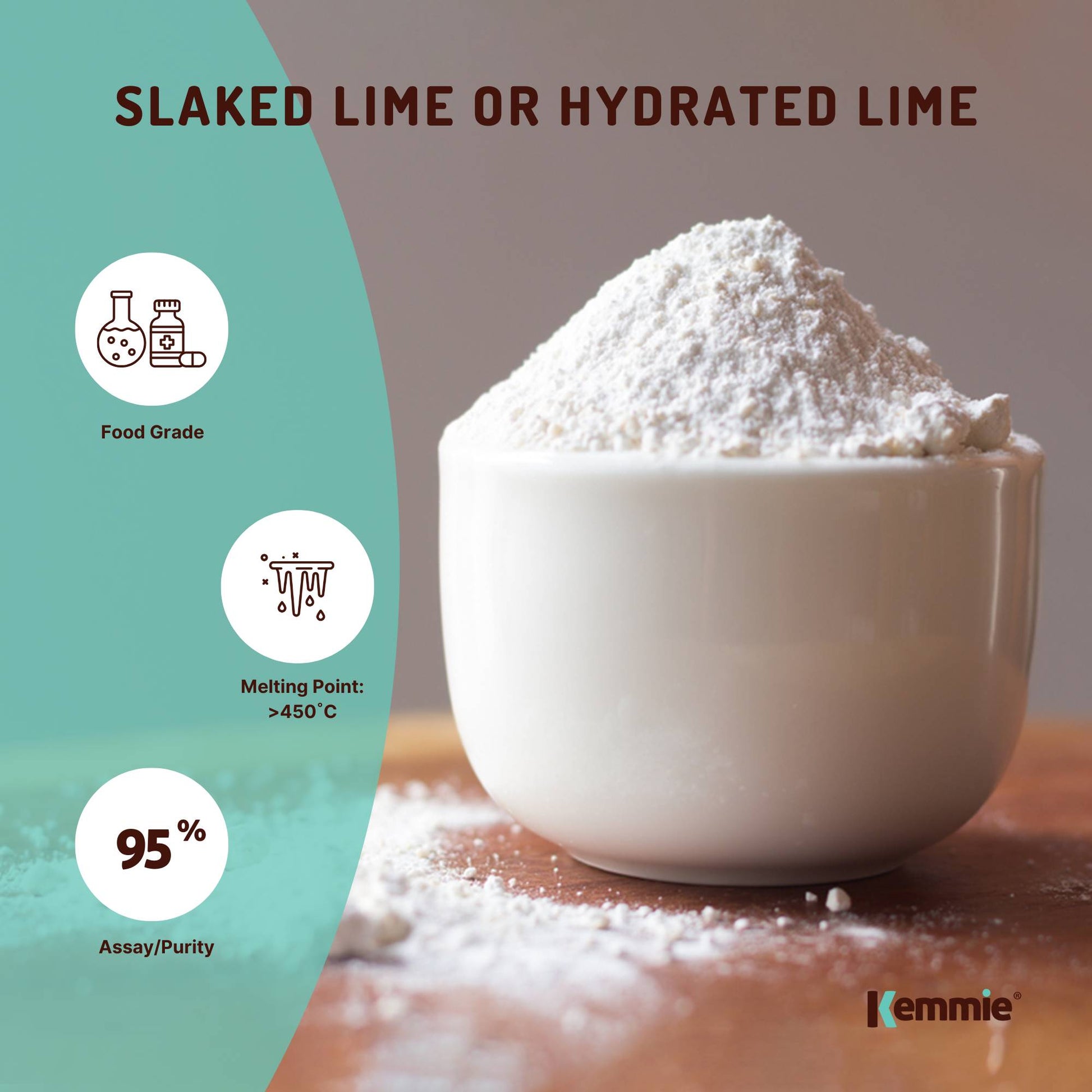 Kemmie 5Kg Calcium Hydroxide Powder - Food Grade Pickling Lime Slaked Lime FCC