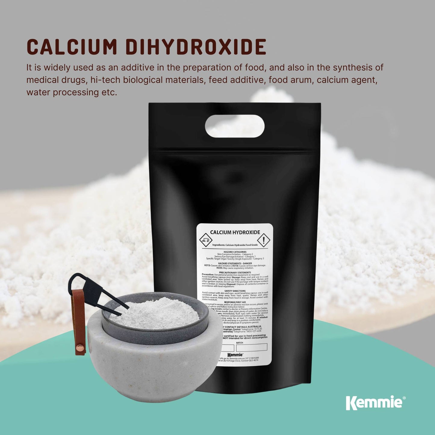 Kemmie 5Kg Calcium Hydroxide Powder - Food Grade Pickling Lime Slaked Lime FCC