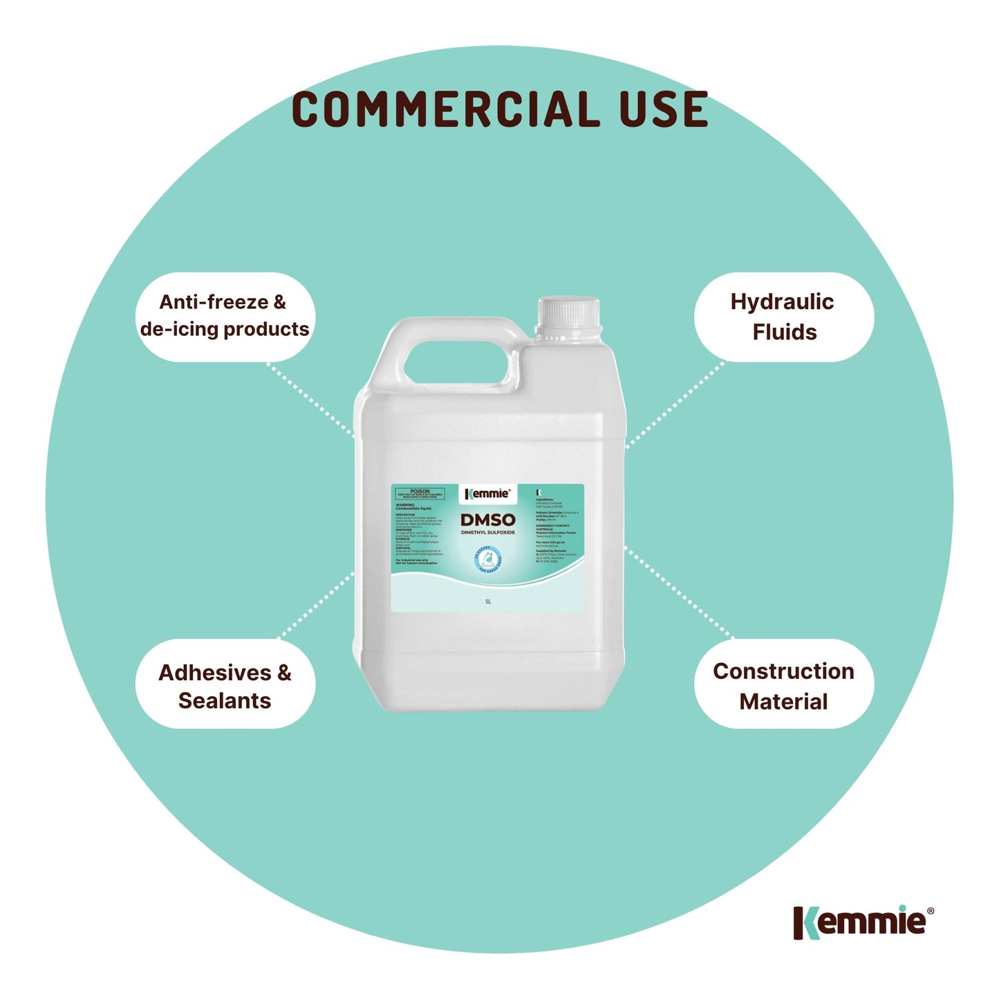 Kemmie 5L DMSO Liquid 99.9% Pure - USP Grade Dimethyl Sulfoxide Solvent Bulk