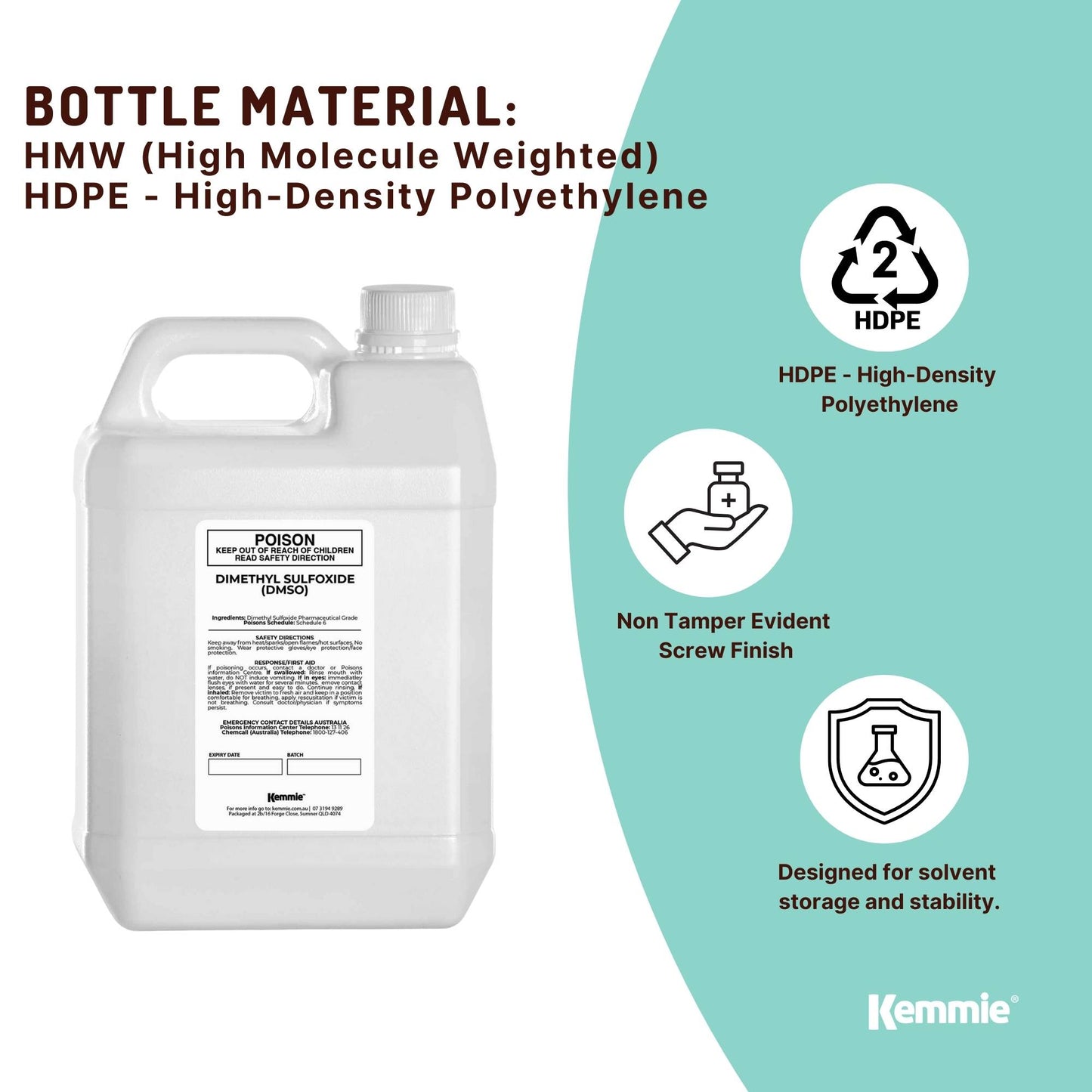 Kemmie 5L DMSO Liquid 99.9% Pure USP Grade Dimethyl Sulfoxide Solvent Bulk