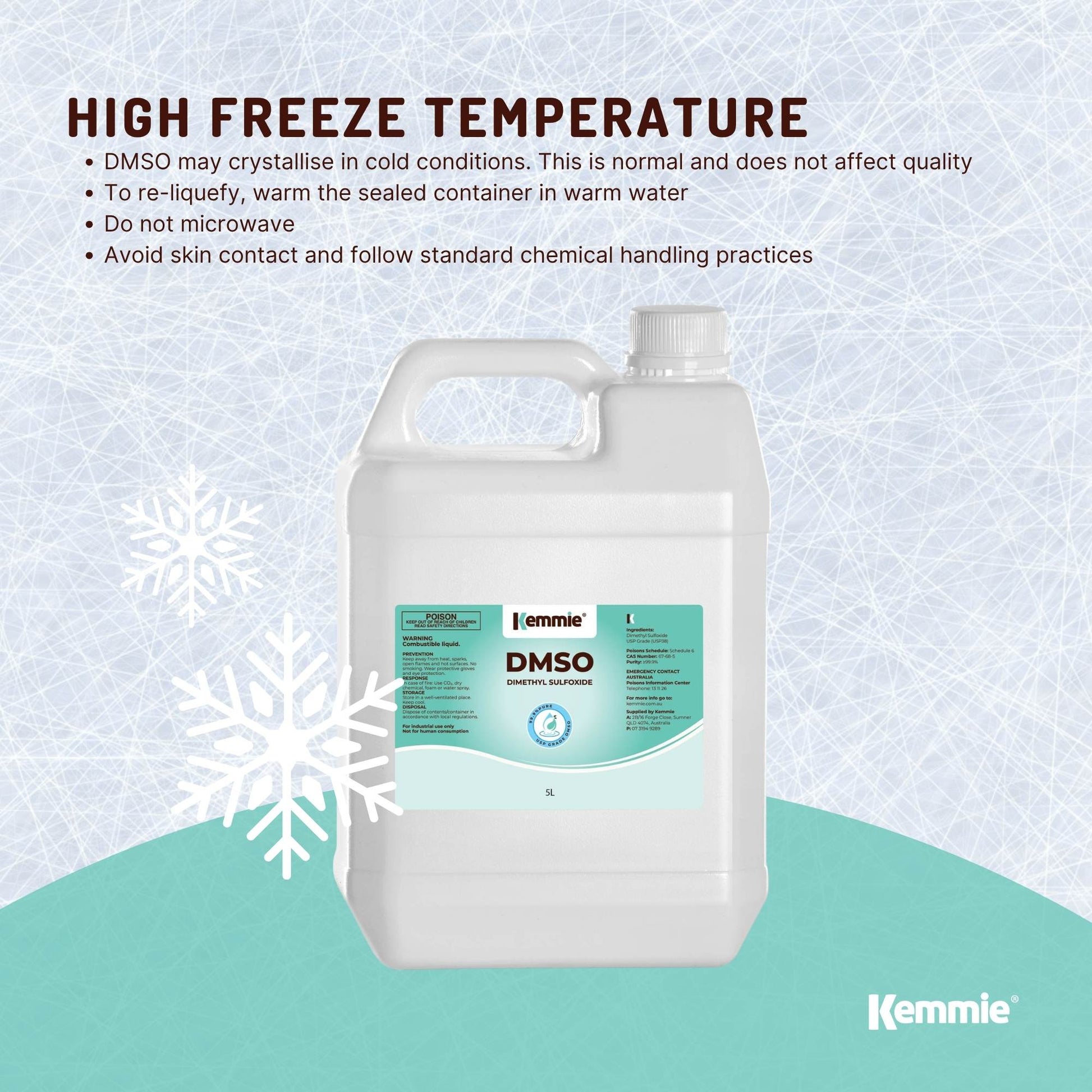Kemmie 5L DMSO Liquid 99.9% Pure - USP Grade Dimethyl Sulfoxide Solvent Bulk