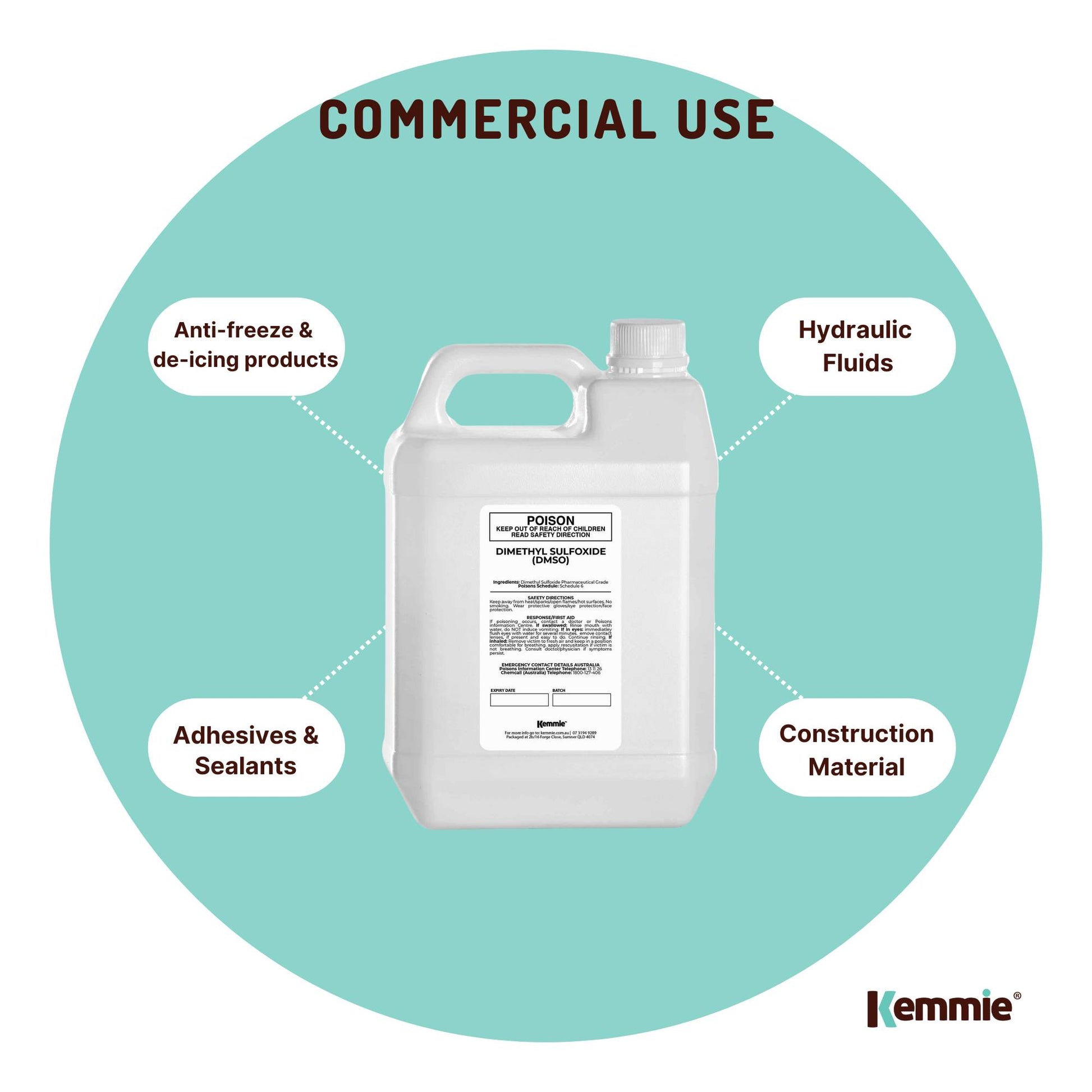 Kemmie 5L DMSO Liquid 99.9% Pure USP Grade Dimethyl Sulfoxide Solvent Bulk