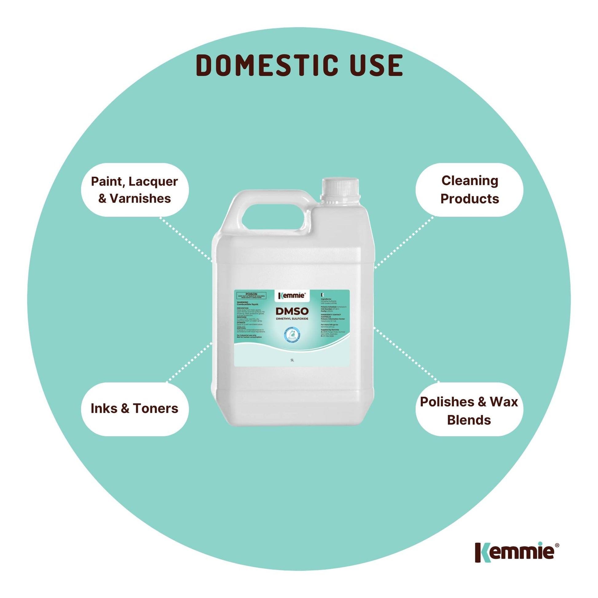 Kemmie 5L DMSO Liquid 99.9% Pure - USP Grade Dimethyl Sulfoxide Solvent Bulk