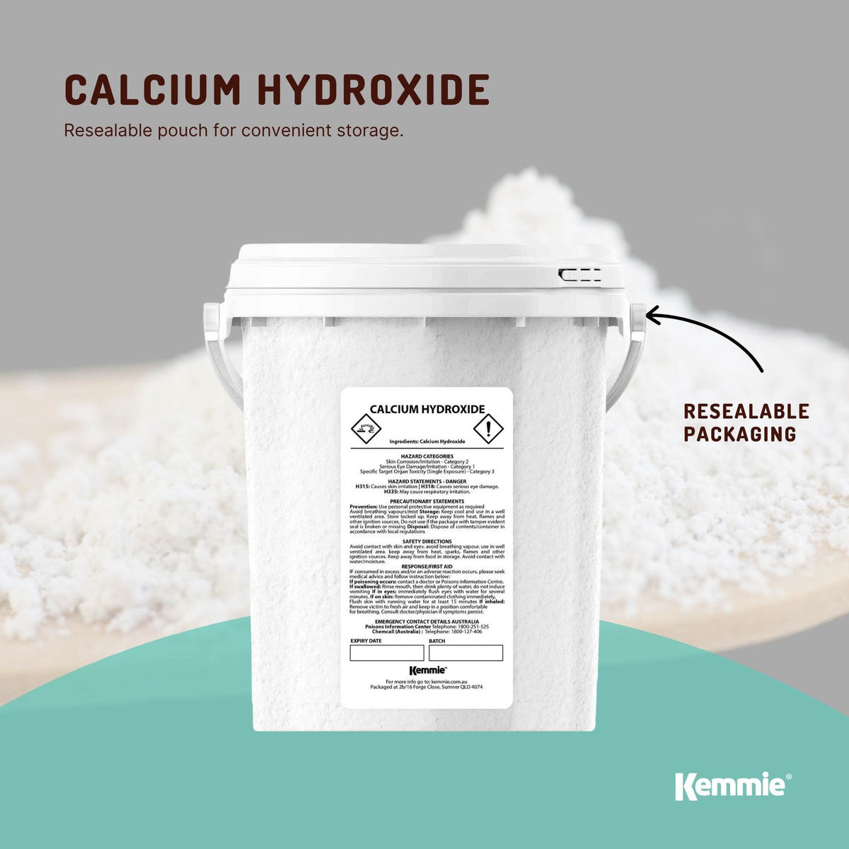 Kemmie 600g Calcium Hydroxide Powder Food Grade FCC Pickling Lime Tub