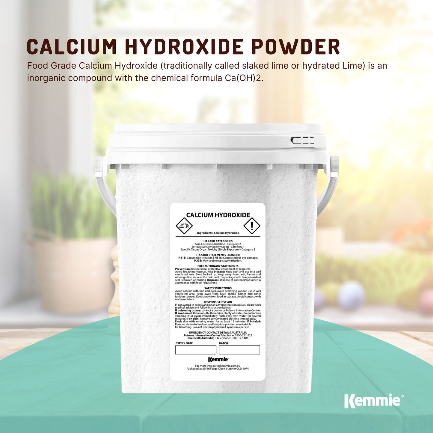 Kemmie 600g Calcium Hydroxide Powder Tub - Food Grade Pickling Lime FCC