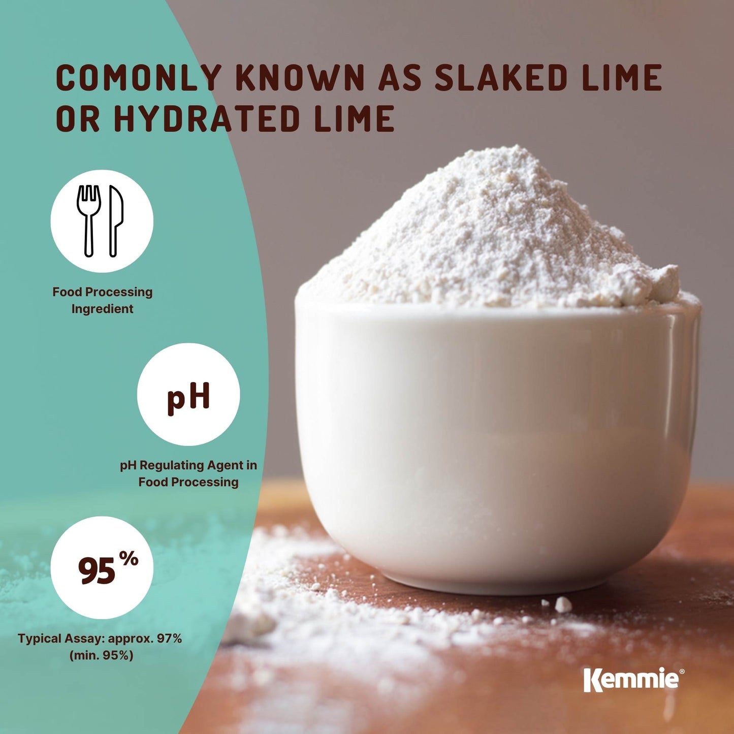 Kemmie 600g Calcium Hydroxide Powder Tub - Food Grade Pickling Lime FCC