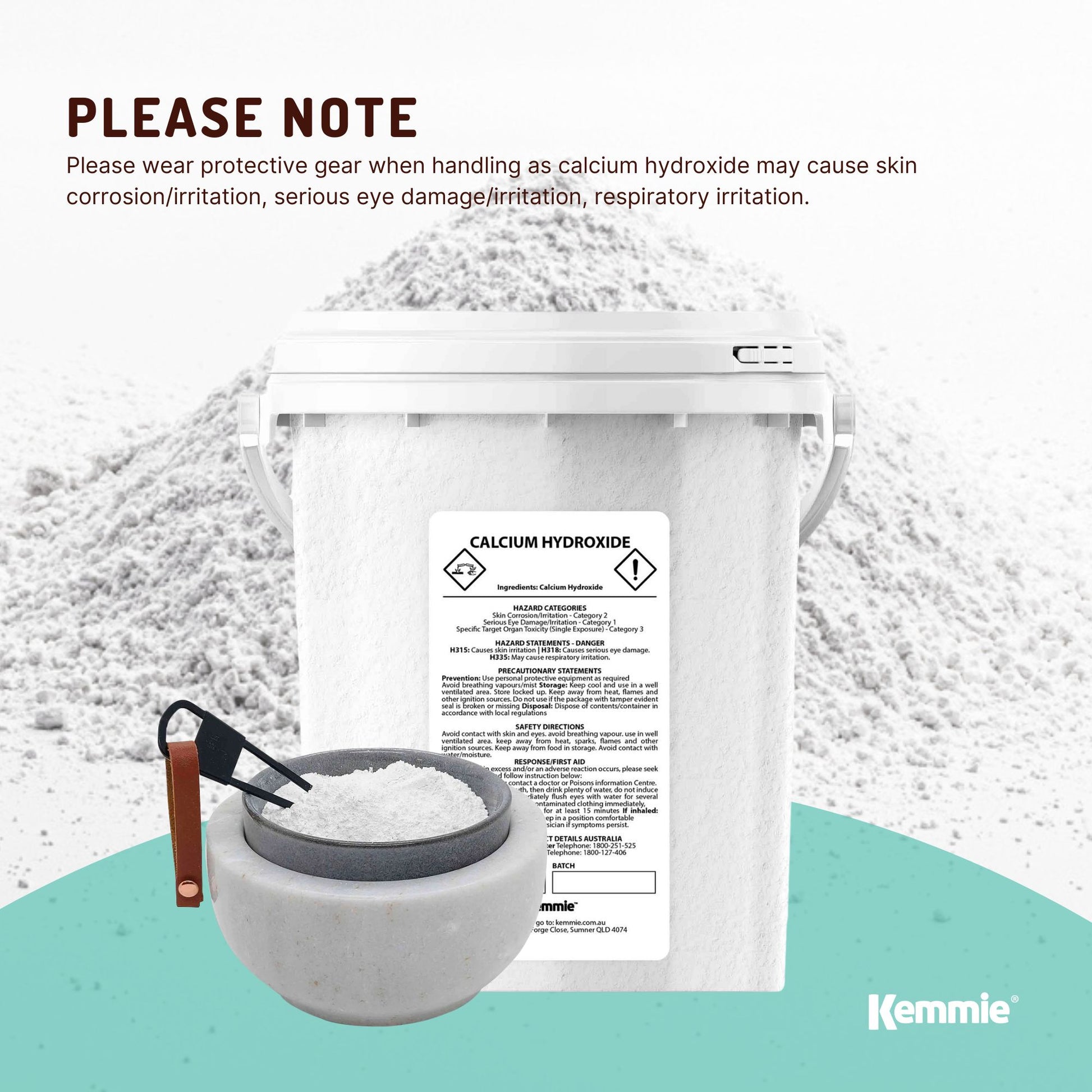 Kemmie 600g Calcium Hydroxide Powder Tub - Food Grade Pickling Lime FCC