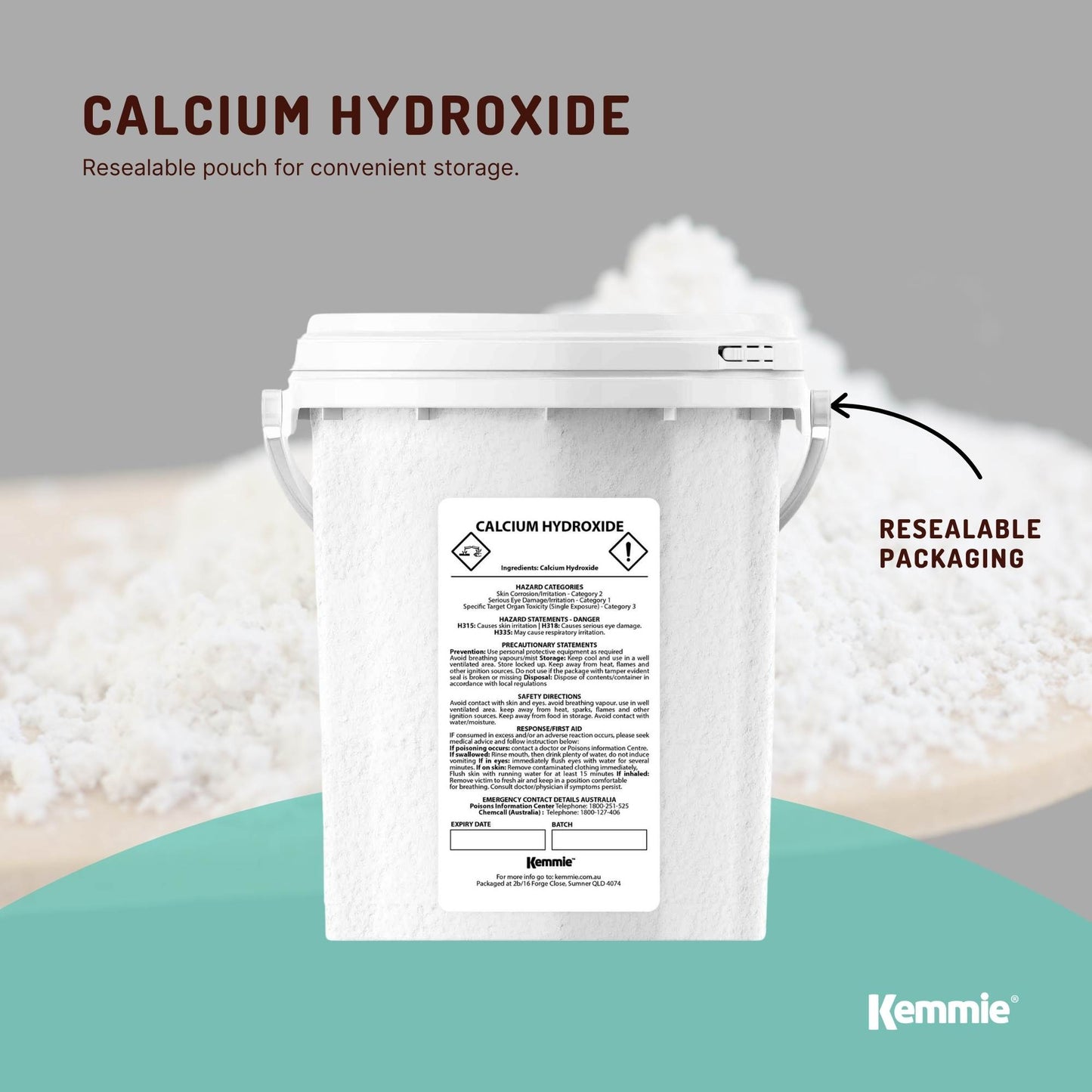 Kemmie 600g Calcium Hydroxide Powder Tub - Food Grade Pickling Lime FCC