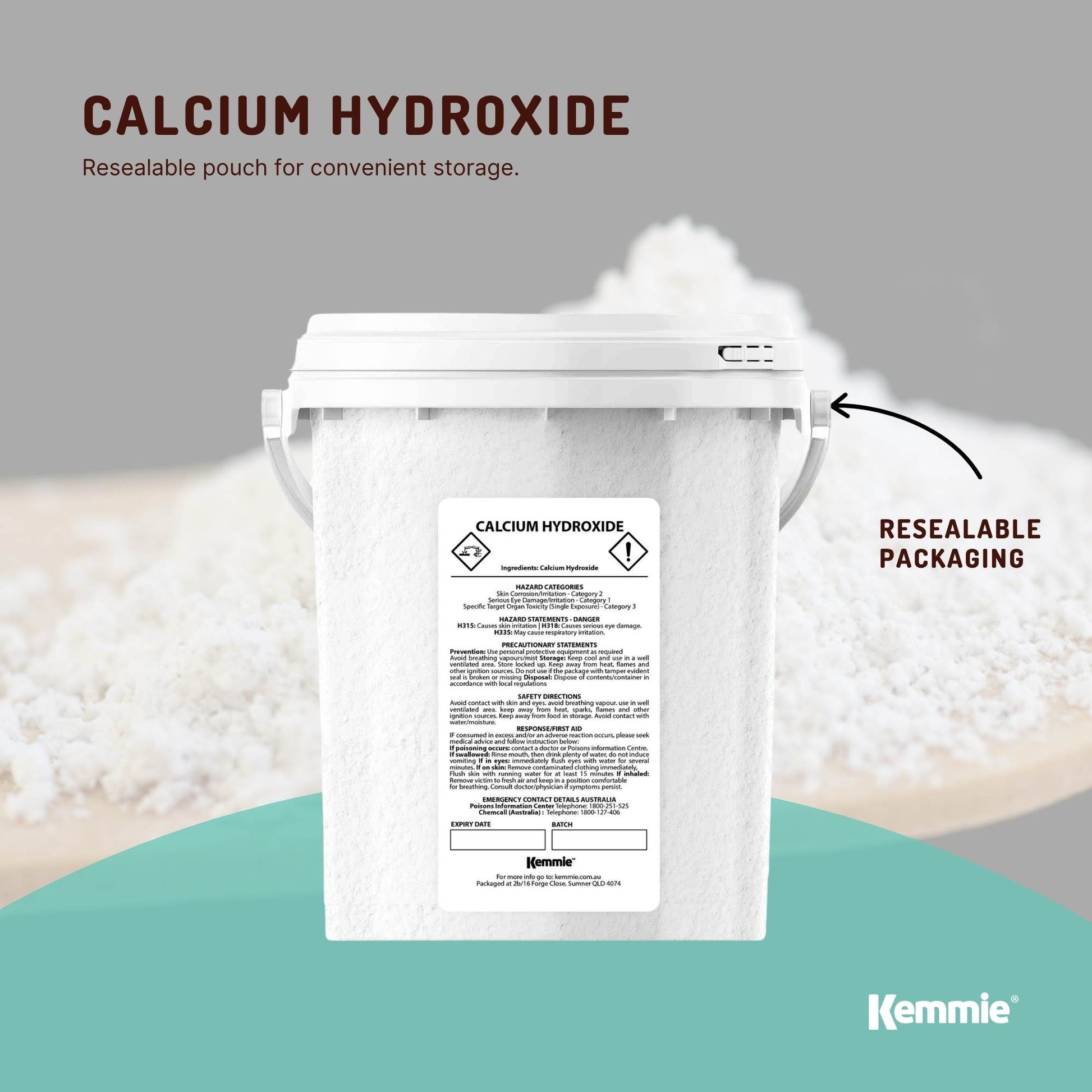 Kemmie 600g Calcium Hydroxide Powder Tub - Food Grade Pickling Lime FCC