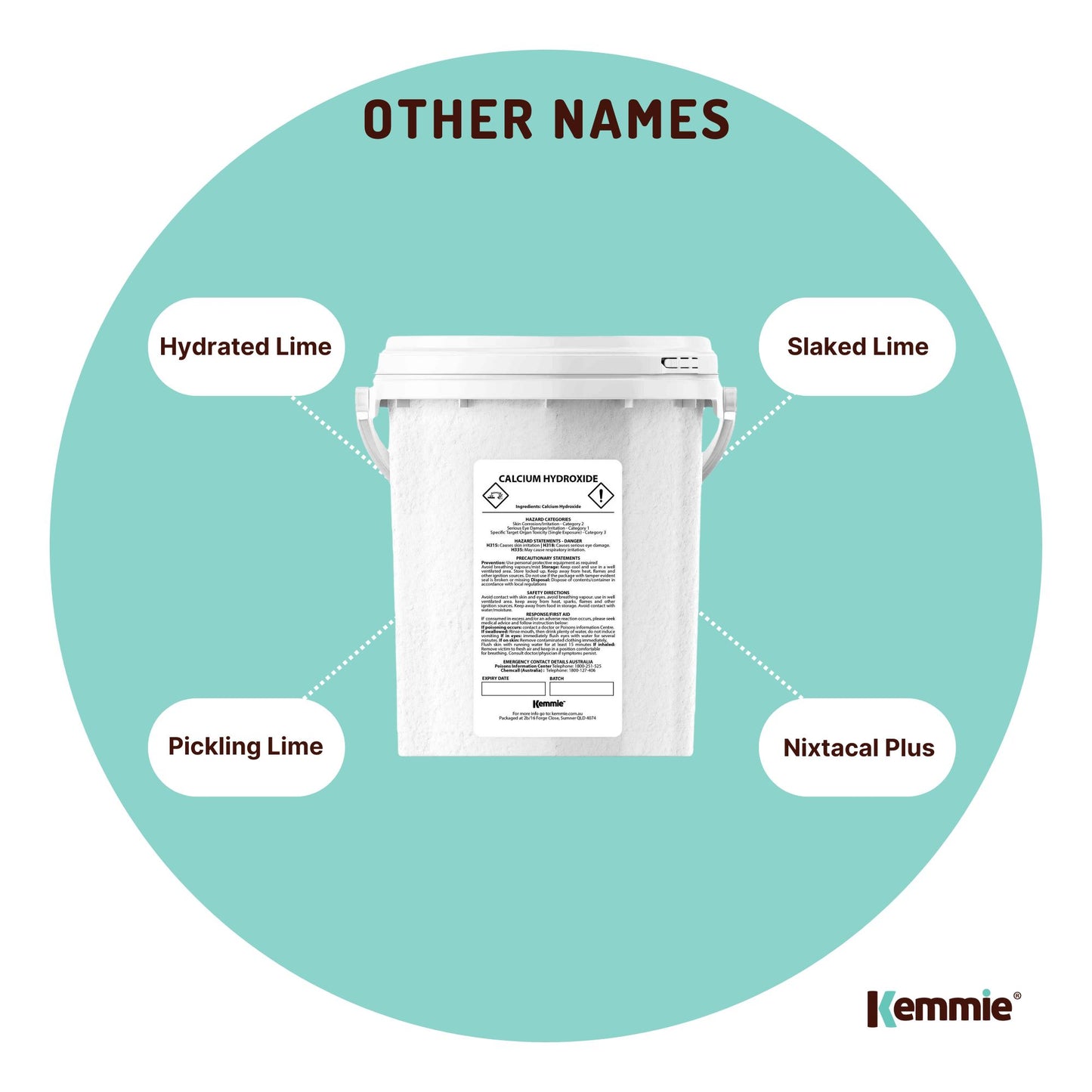 Kemmie 600g Calcium Hydroxide Powder Tub - Food Grade Pickling Lime FCC