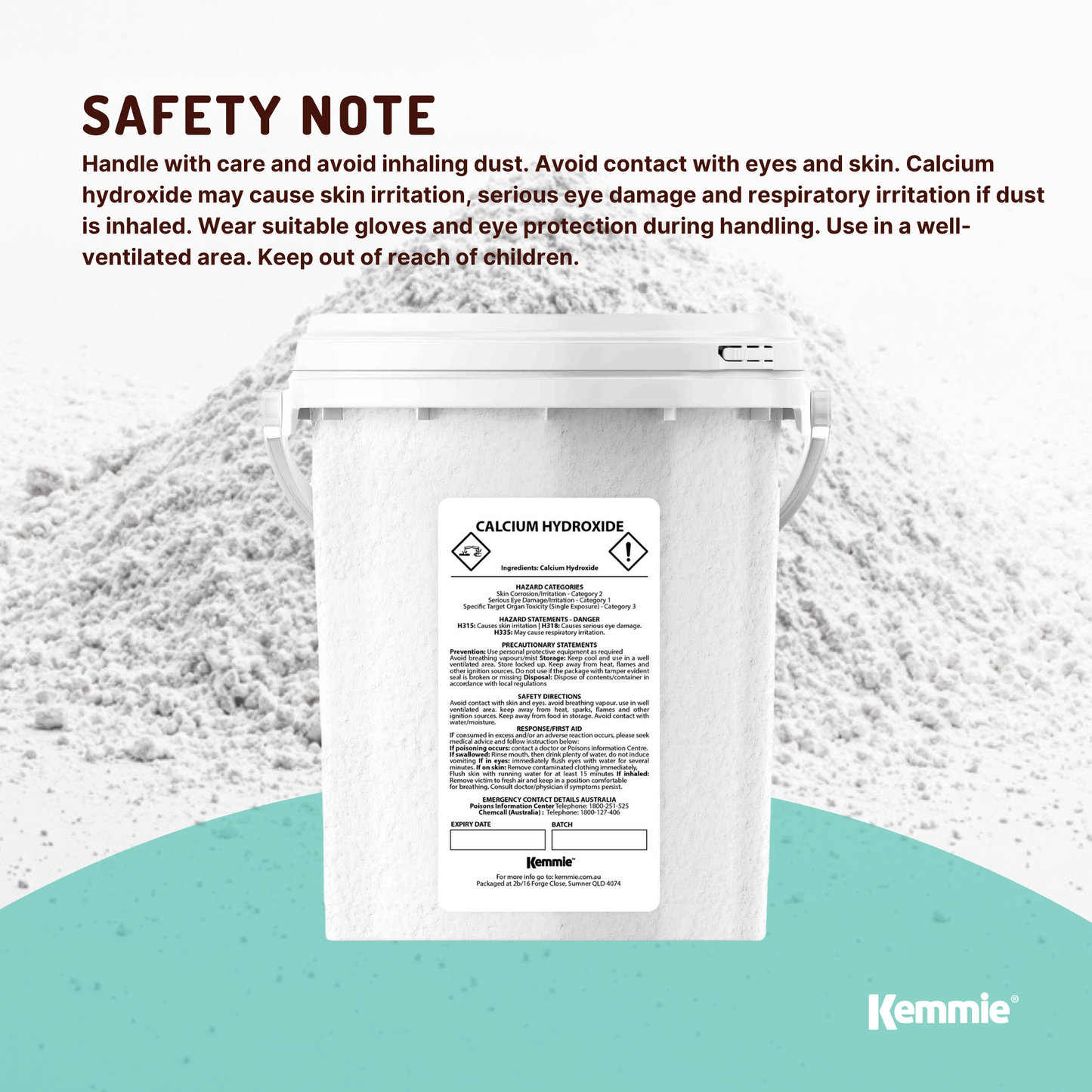 Kemmie 600g Calcium Hydroxide Powder Tub - Food Grade Pickling Lime FCC