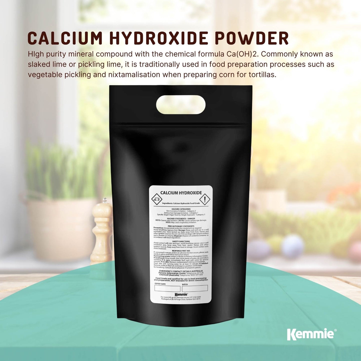 Kemmie Calcium Hydroxide Powder Bags - Food Grade Pickling Lime FCC Bulk