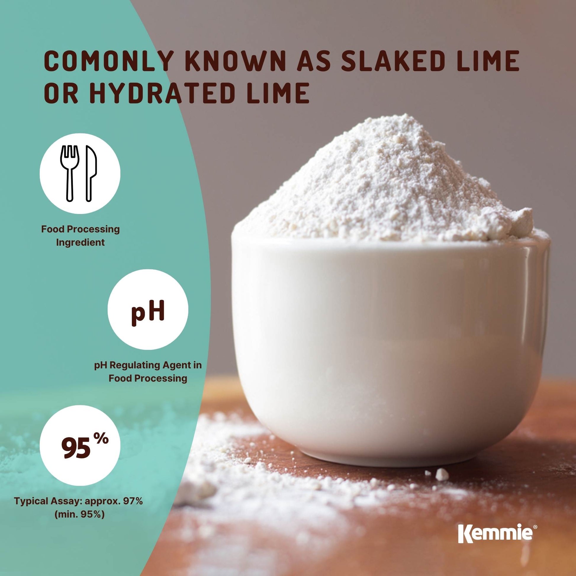 Kemmie Calcium Hydroxide Powder Bags - Food Grade Pickling Lime FCC Bulk