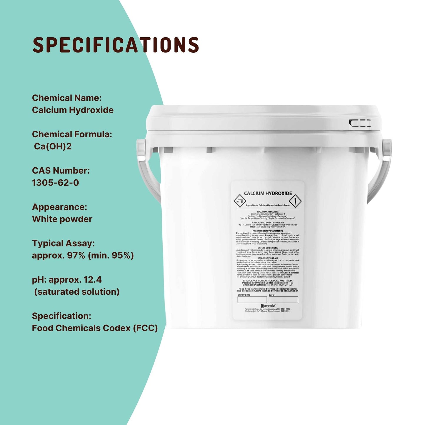 Kemmie Calcium Hydroxide Powder Tubs - Food Grade Pickling Lime FCC Bulk