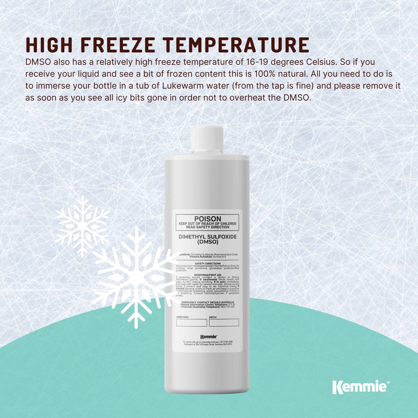 Kemmie DMSO Liquid 99.9% Pure - USP Grade Dimethyl Sulfoxide Solvent