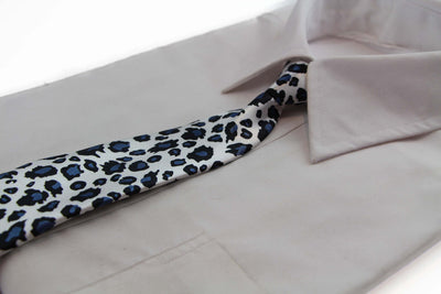 Kids Boys Black & Navy Patterned Elastic Neck Tie - Leopard White