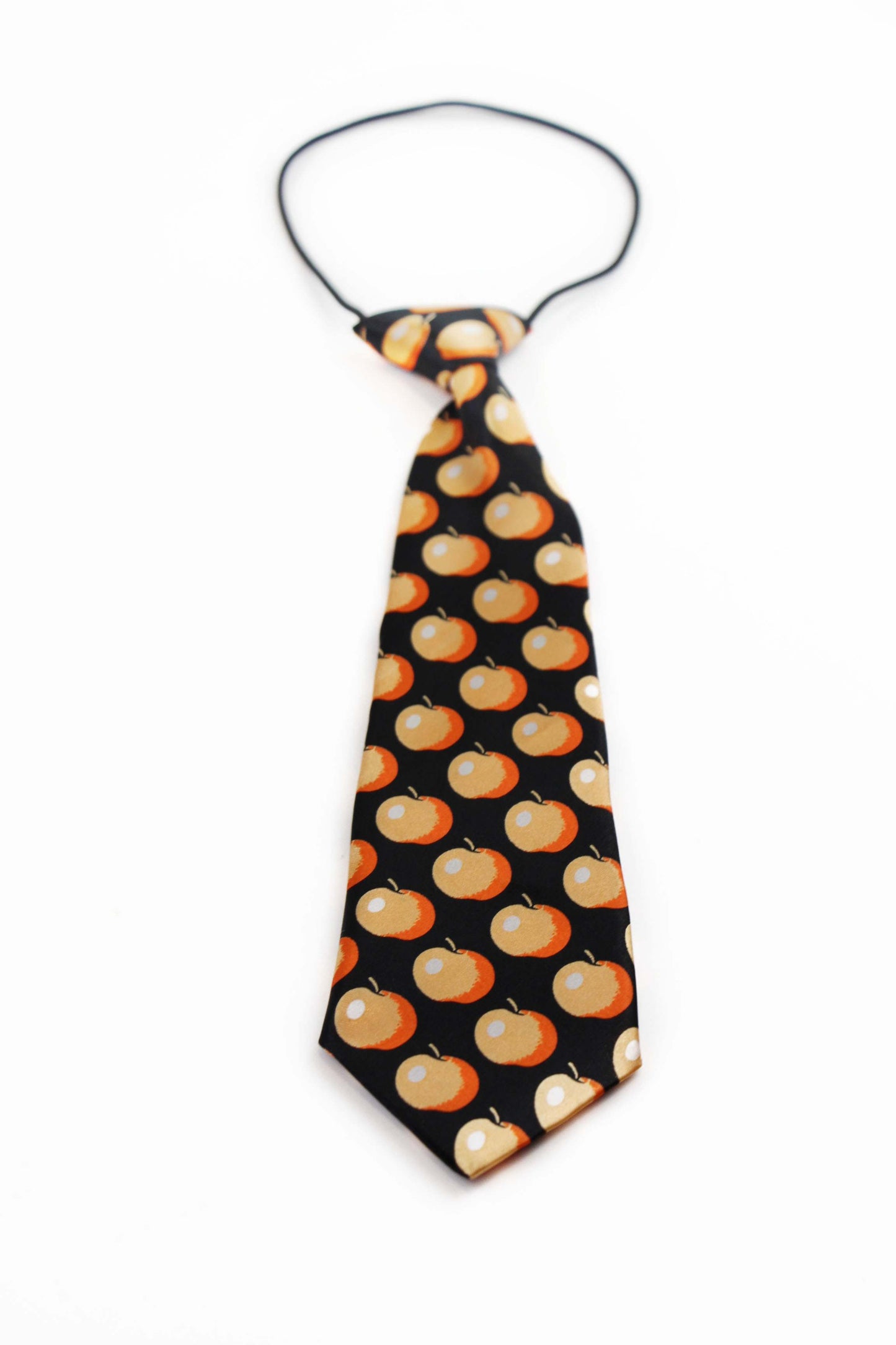 Kids Boys Black & Orange Patterned Elastic Neck Tie - Apples