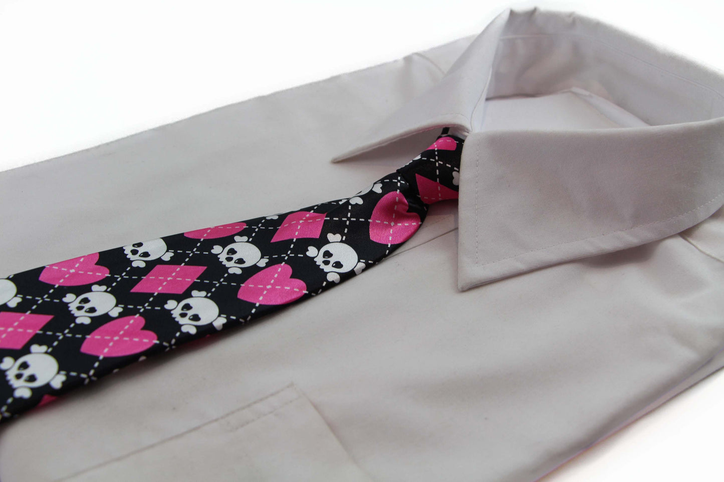 Kids Boys Black & Pink Patterned Elastic Neck Tie - Dog Heart Diamond