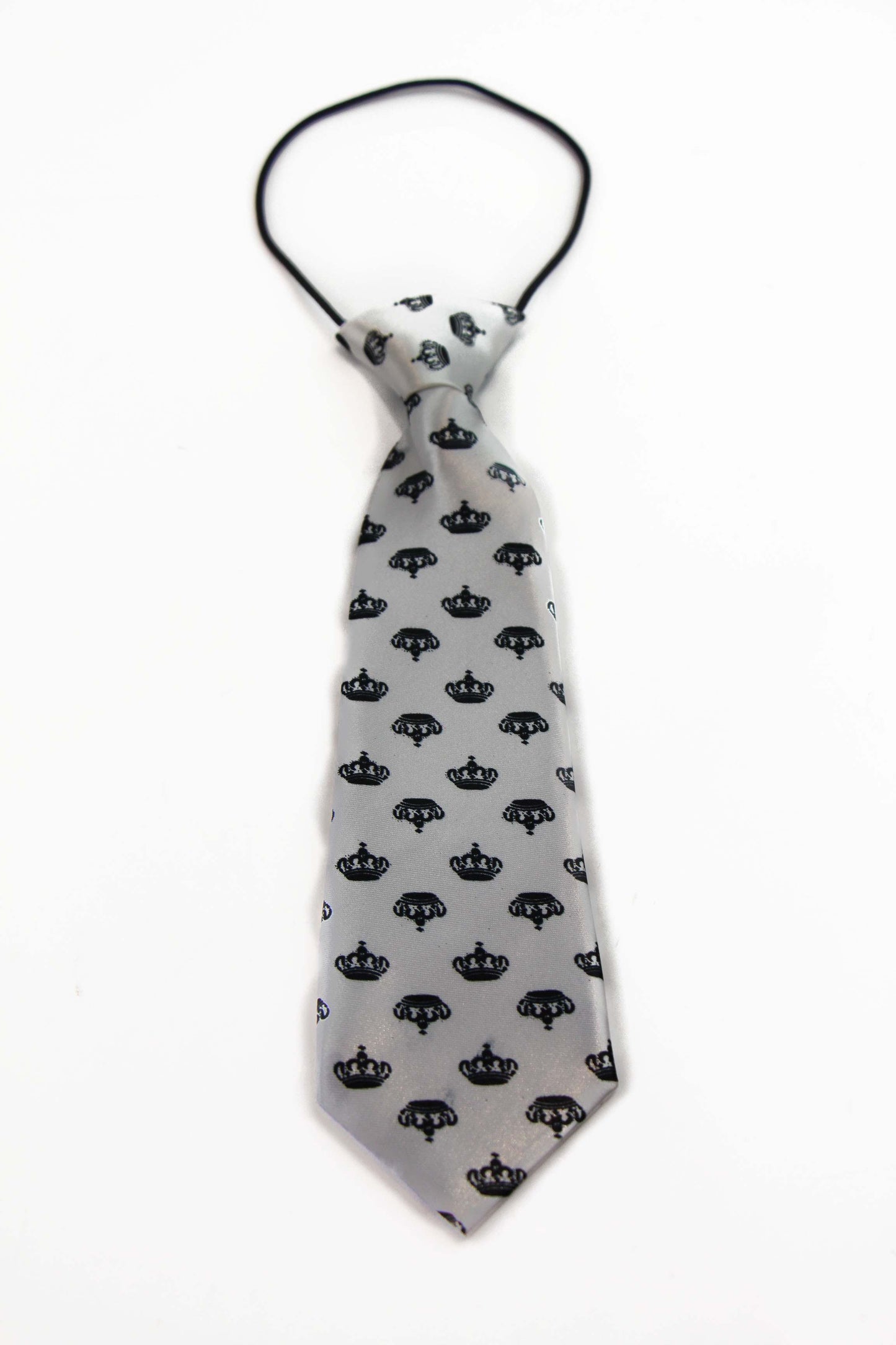 Kids Boys Black & White Patterned Elastic Neck Tie - Crown