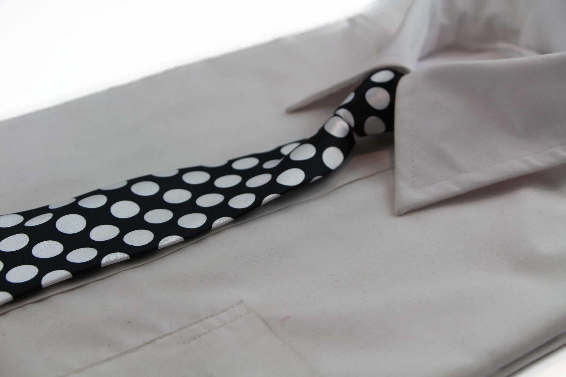 Kids Boys Black & White Patterned Elastic Neck Tie - Large Polka Dots