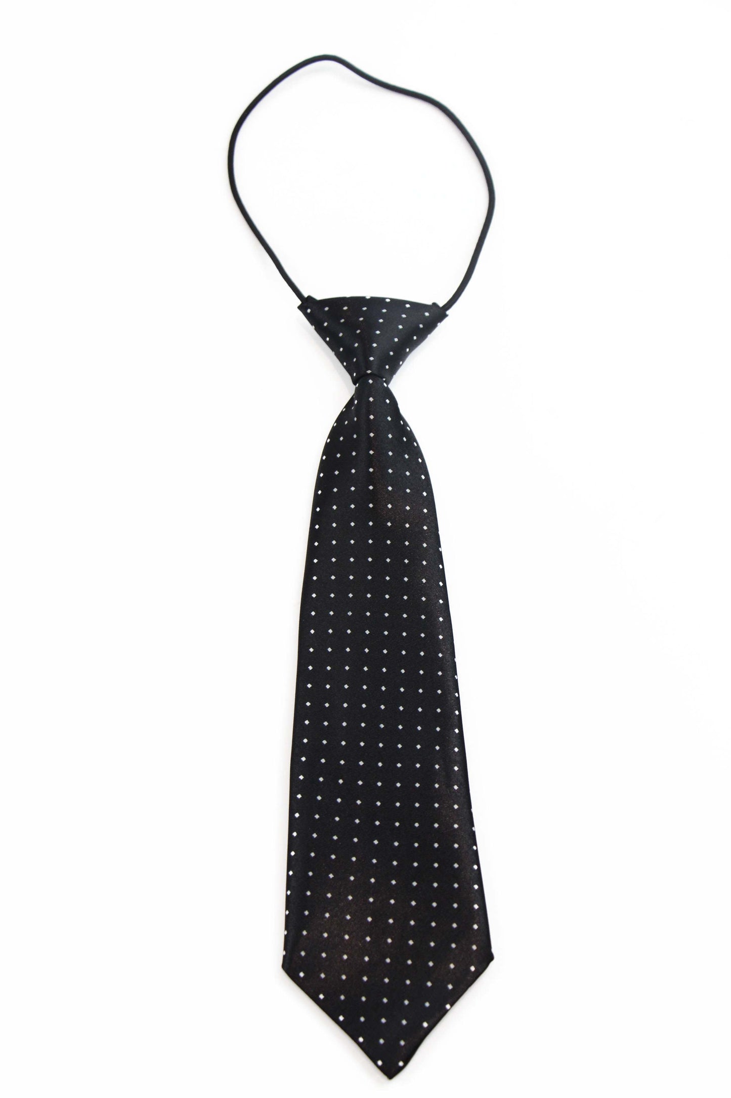 Kids Boys Black & White Patterned Elastic Neck Tie - Little Diamonds