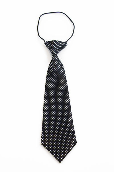 Kids Boys Black & White Patterned Elastic Neck Tie - Mini Polka Dots