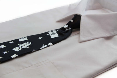 Kids Boys Black & White Patterned Elastic Neck Tie - Robot