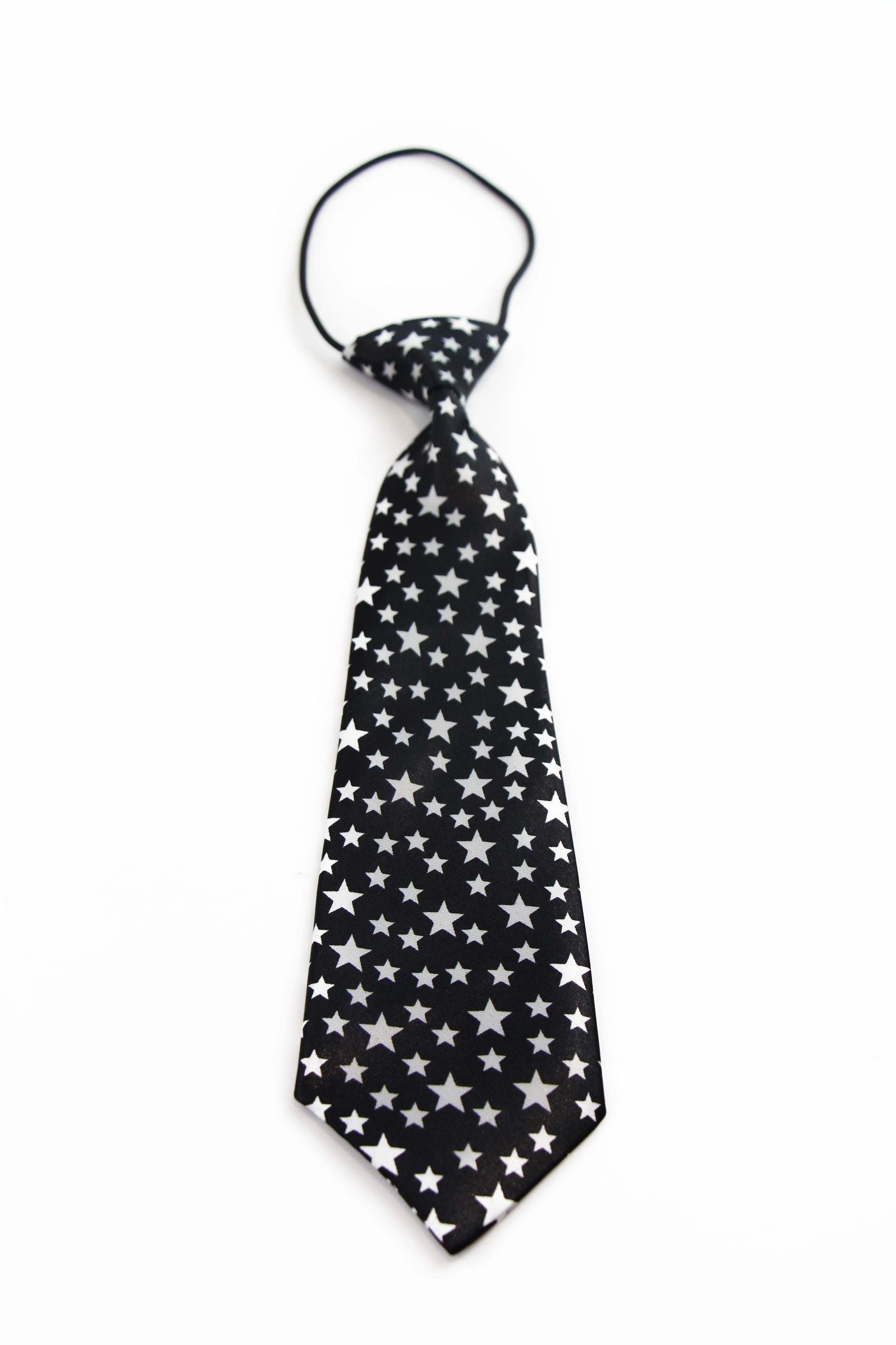 Kids Boys Black & White Patterned Elastic Neck Tie - Stars