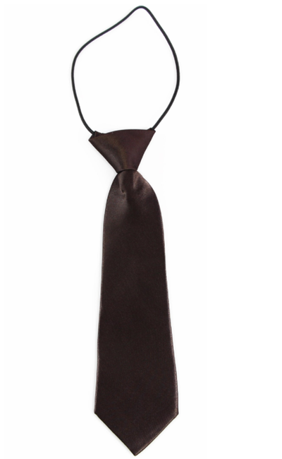 Kids Boys Dark Brown Elastic Plain Neck Tie