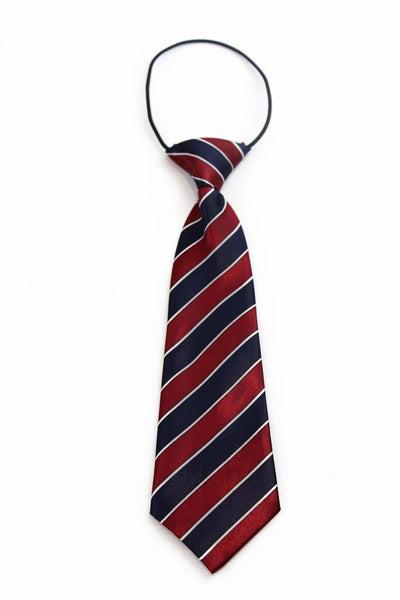 Kids Boys Dark Red & Navy Patterned Elastic Neck Tie - Diagonal Stripe
