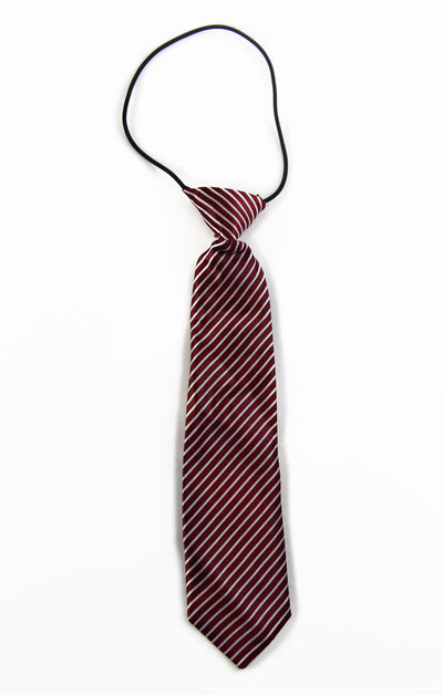 Kids Boys Dark Red & White Diagonal Patterned Elastic Neck Tie