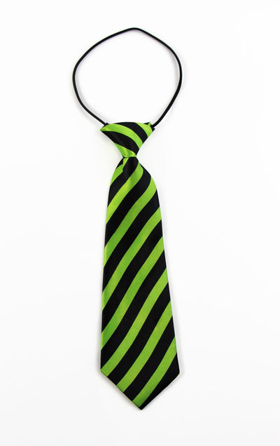 Kids Boys Fluro Green & Black Diagonal Patterned Elastic Neck Tie