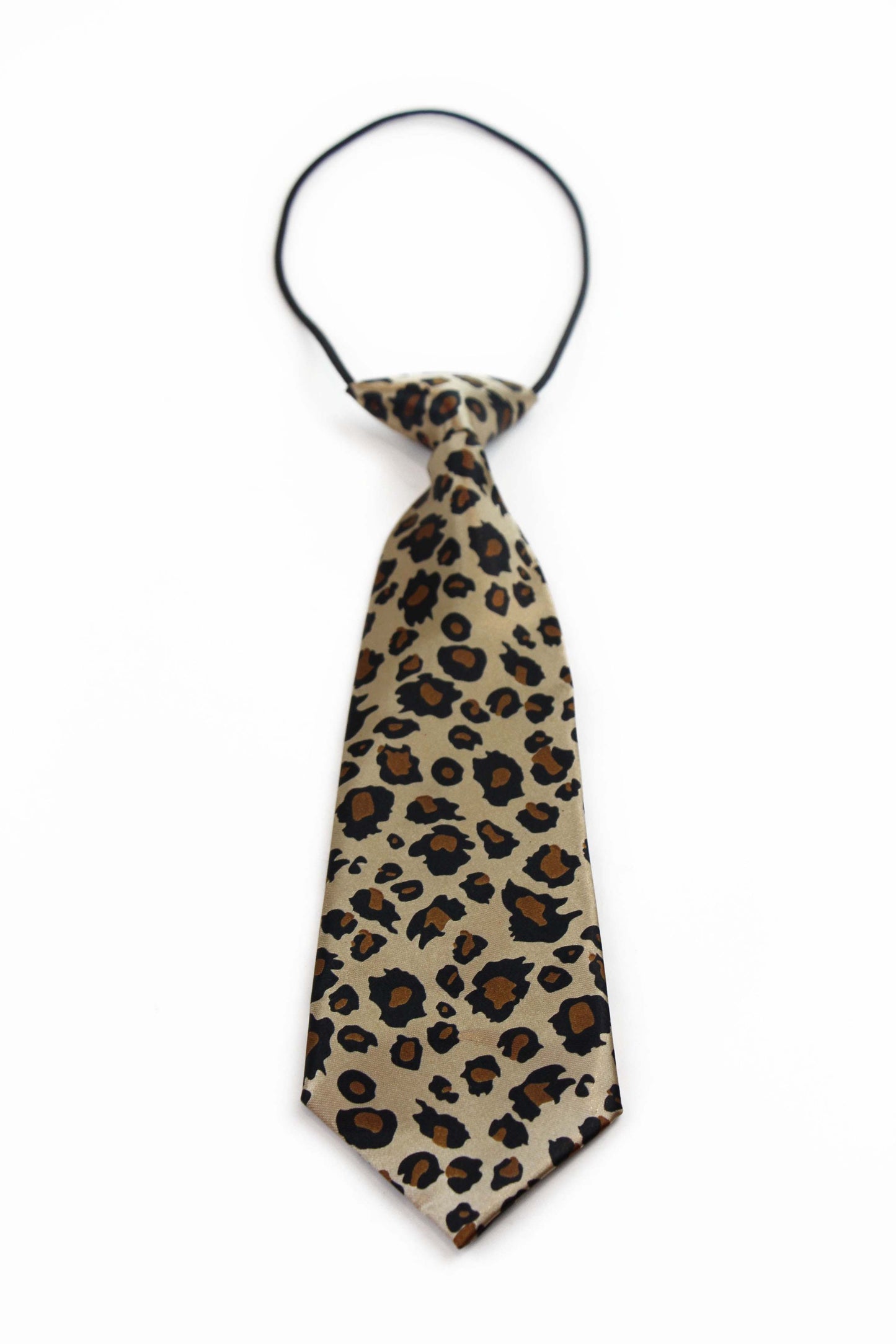 Kids Boys Gold Patterned Elastic Neck Tie - Leopard Gold