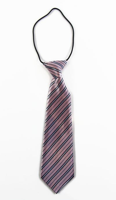 Kids Boys Light Pink & Black Diagonal Patterned Elastic Neck Tie