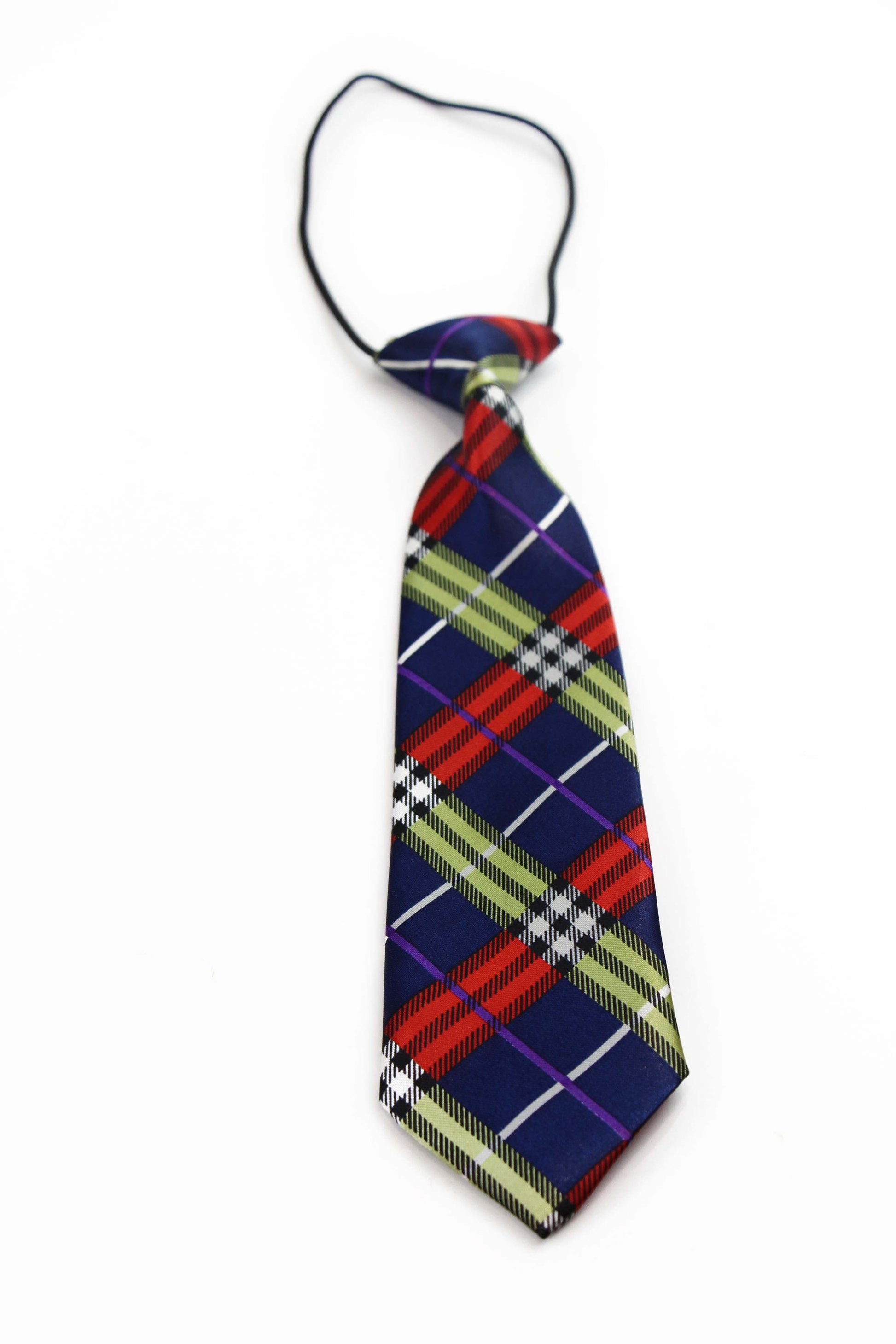 Kids Boys Multicoloured Patterned Elastic Neck Tie - Criss Cross Navy