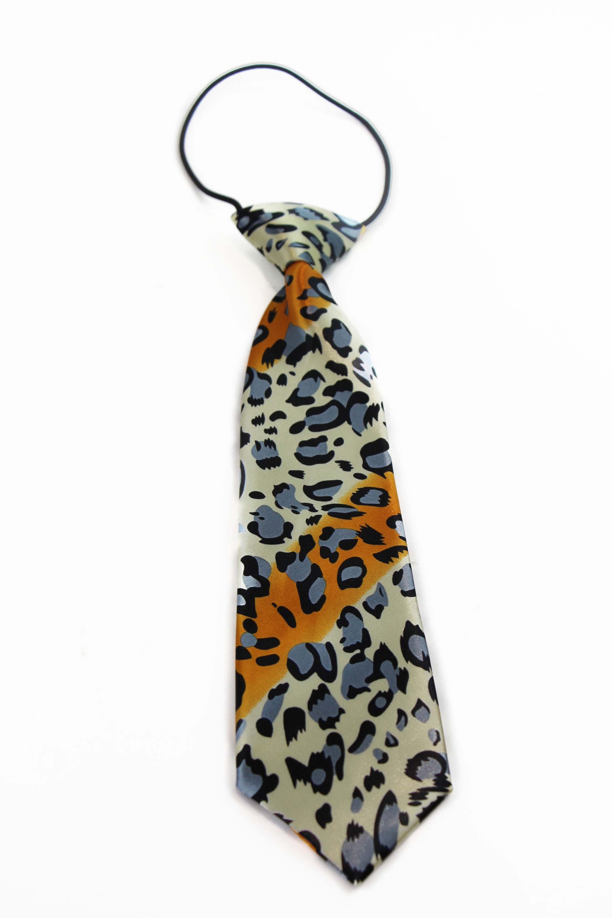 Kids Boys Multicoloured Patterned Elastic Neck Tie - Leopard Champagne