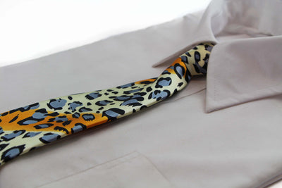 Kids Boys Multicoloured Patterned Elastic Neck Tie - Leopard Champagne