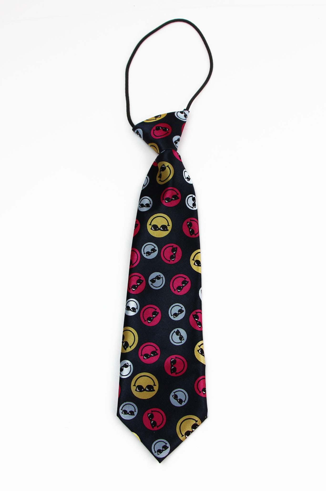 Kids Boys Multicoloured Patterned Elastic Neck Tie - Smiley Face