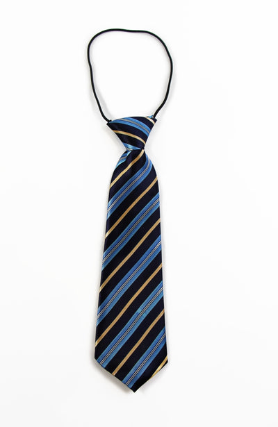 Kids Boys Navy Blue Yellow Diagonal Patterned Elastic Neck Tie