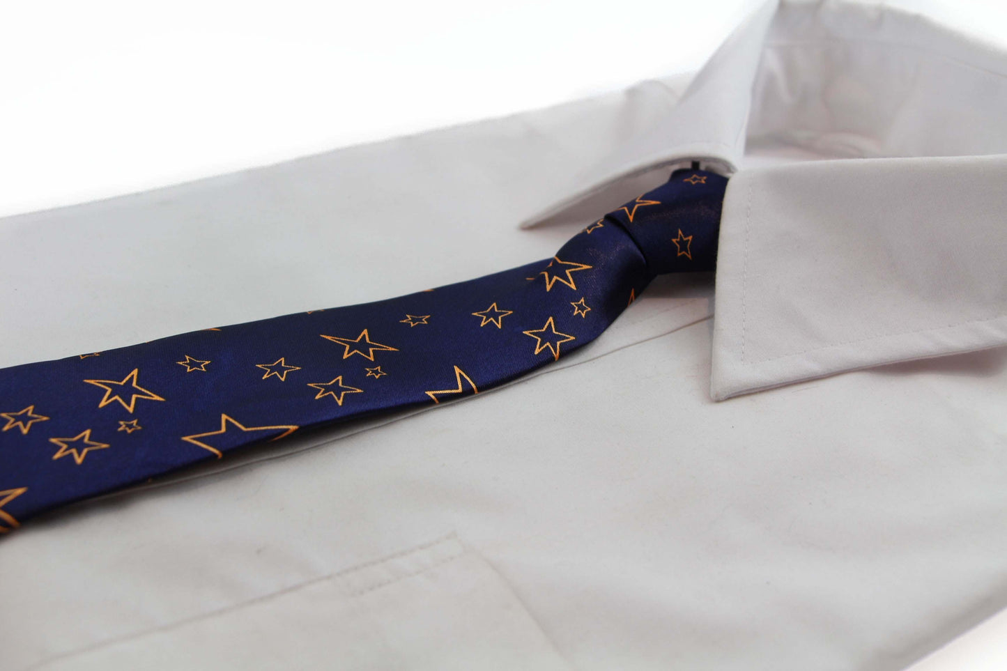 Kids Boys Navy & Orange Patterned Elastic Neck Tie - Star Outlines