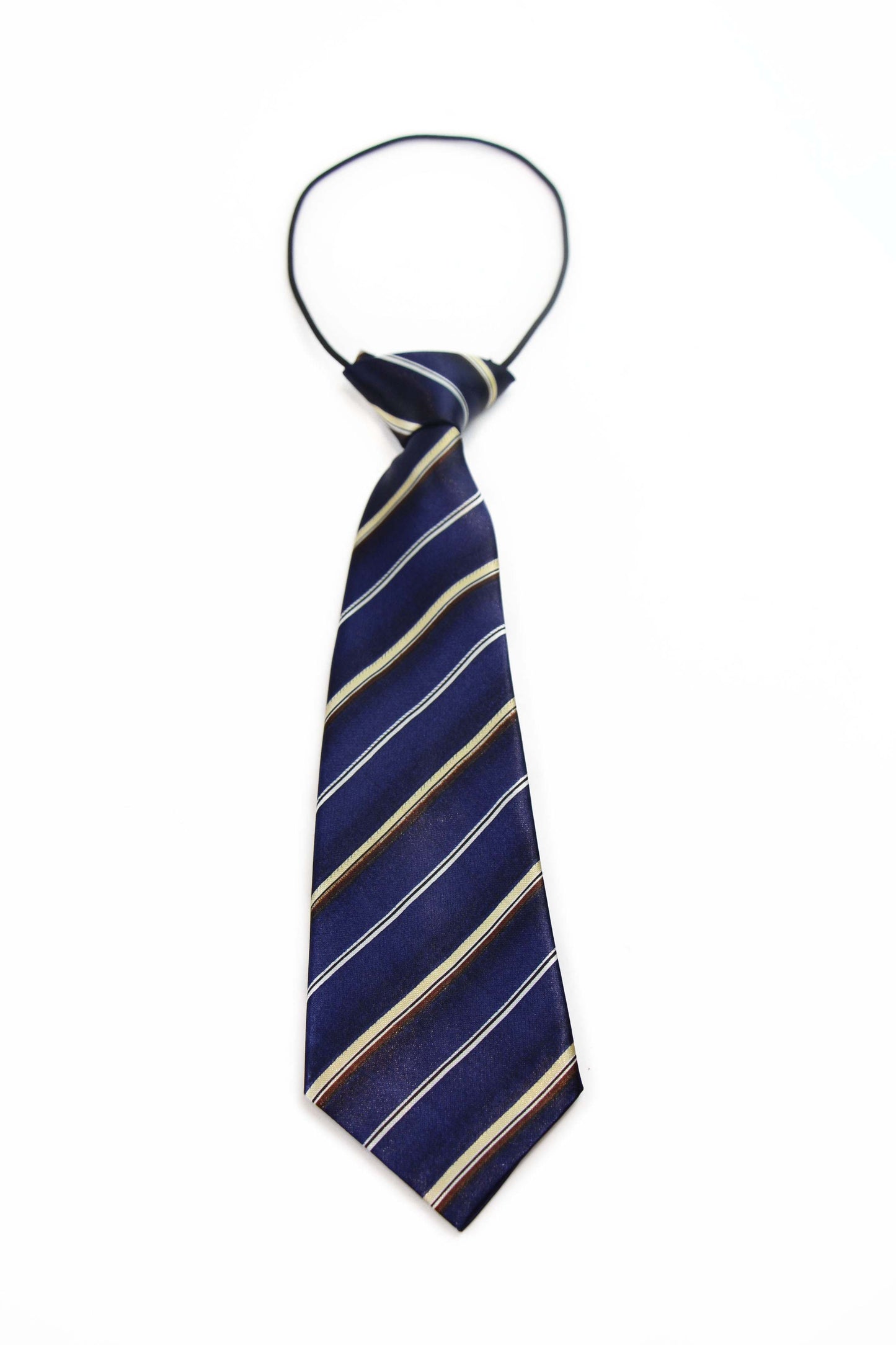 Kids Boys Navy Patterned Elastic Neck Tie - Diagonal Stripe