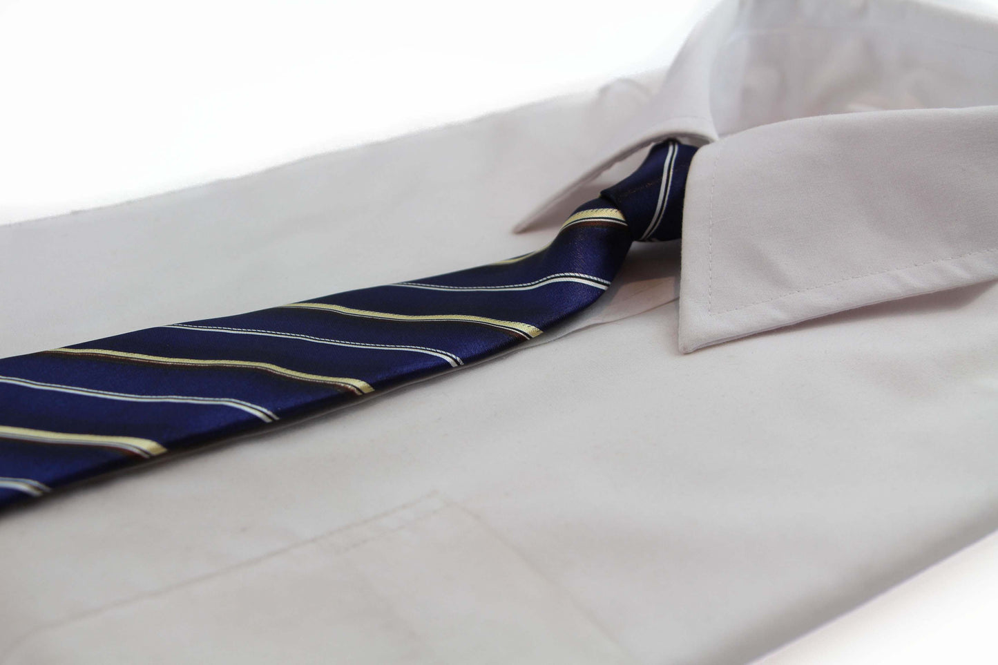 Kids Boys Navy Patterned Elastic Neck Tie - Diagonal Stripe